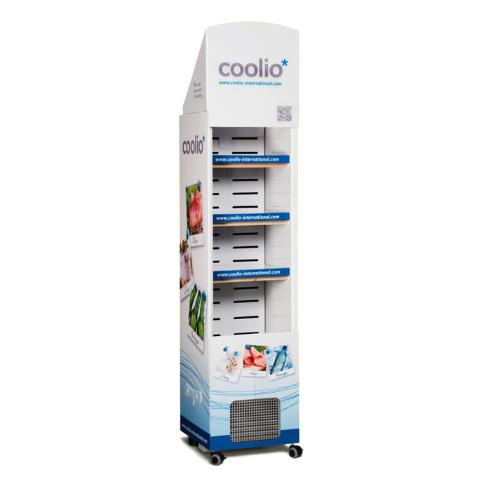 Professional Supplier Cardboard Cooler Display Stands with Wheels